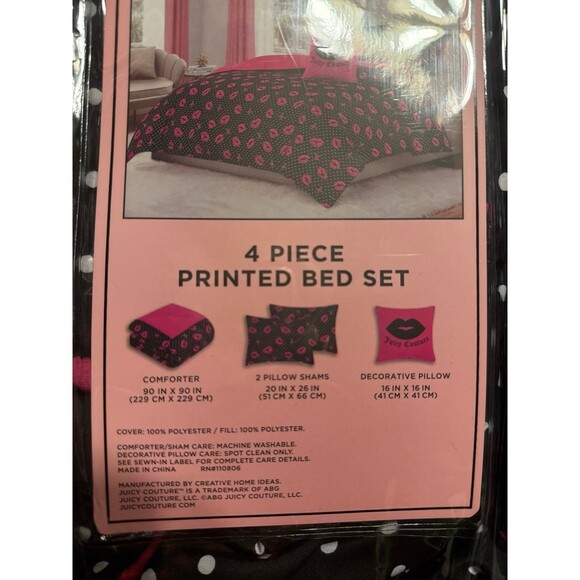 Juicy Couture Lip Print Comforter Set, 4 piece Bed Set, Queen - Picture 4 of 5